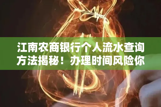 江南农商银行个人流水查询方法揭秘!办理时间风险你了解吗?实用指南